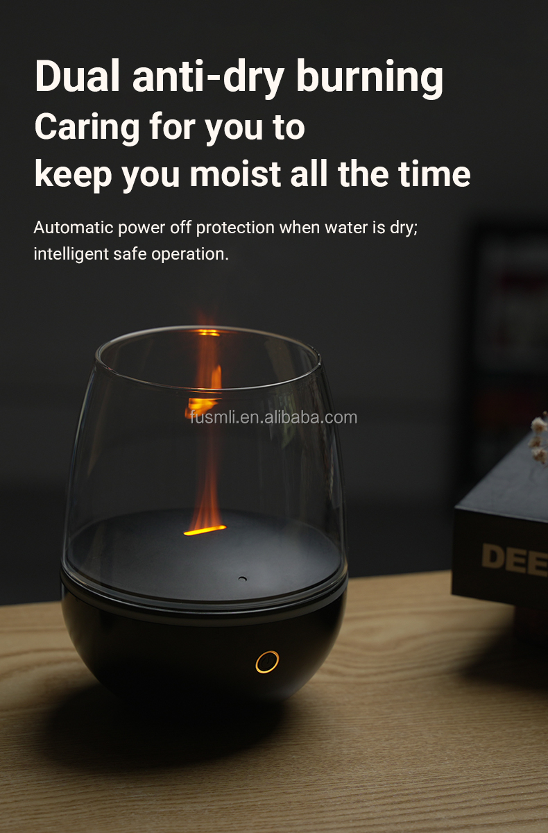 FUSMLI ODM 5V Aromatherapy Portable 3D Glass Body 120ML Type-C Aroma Diffuser Crystal Flame Lightweight