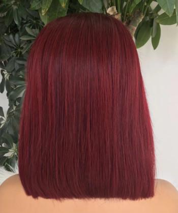 Bone Straight Burgundy 99J Short Bob Human Hair Wig Straight 13x4 Lace Front Wig