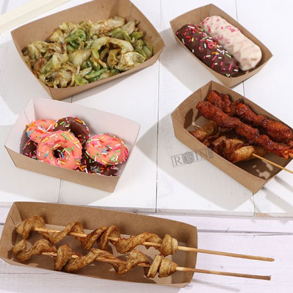 300ml to 1800ml Foldable Takeaway Containers Kraft Paper Disposable Food Tray for Fast Food
