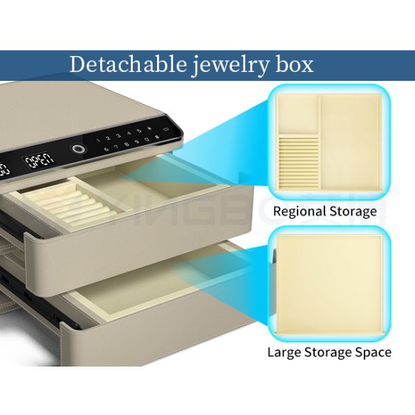 Double Layers Solid Steel Leather-Covered Jewelry Small Safe Box Biometric Recognition