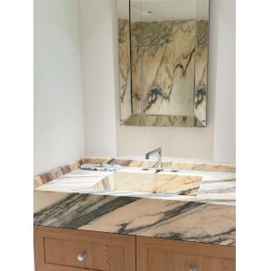 Encimera de tocador de mármol Statuario Rosso de lujo | Rosa Misty con vetas plateadas