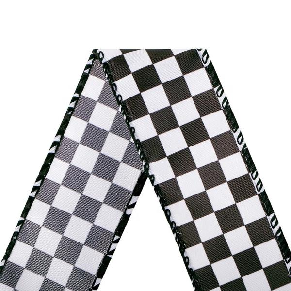 38mm preto e branco quadriculado Buffalo Plaid Filamentos de fita com suportes de tecido Burlap Tipo personalizado