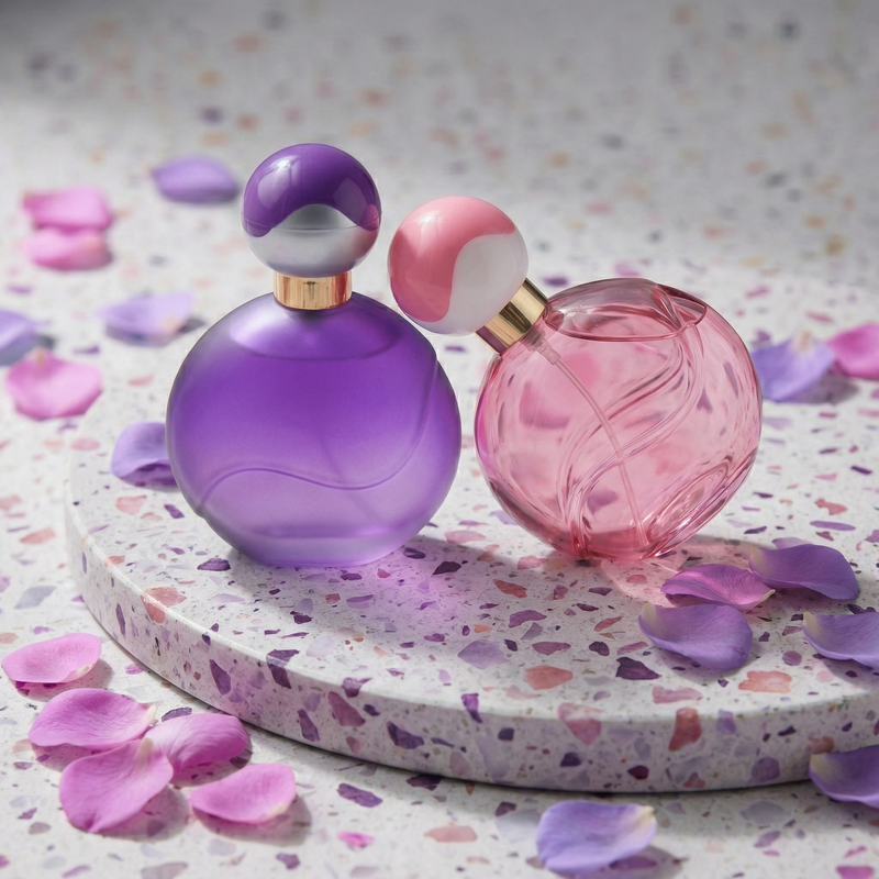 50ml Glass Perfume Bottles Empty Round Spray Crimp Neck Ball Cap