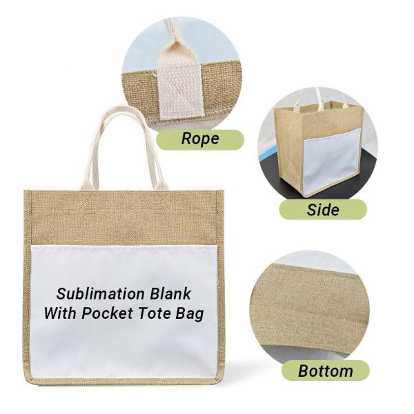 Custom Linen Sublimation Tote Bag Blanks With Front Pocket Diy Custom Jute Shopping Bag Sublimation Printing Tote Bags