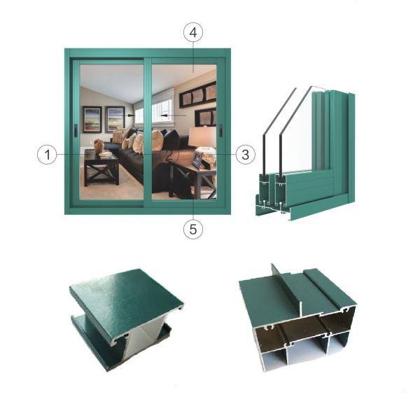 6063 Alloy Aluminum Sliding Window Frame Green Powder Coating