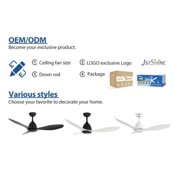 Ventilador de tecto ABS de 48 polegadas com controle remoto de 6 velocidades sem design elegante