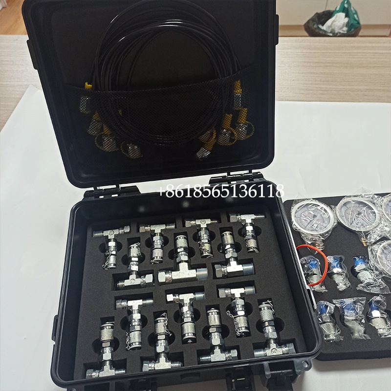 Construction Machinery Parts Universal 5 Gauges Hydraulic Pressure Gauge Tester With Tee Joint Set Tee Connector Box