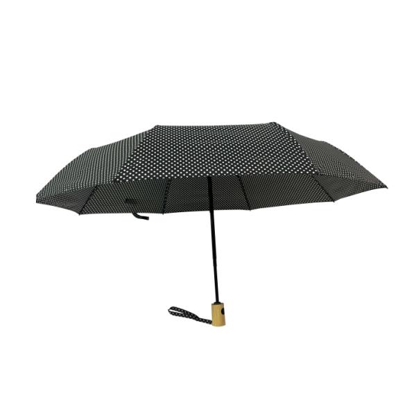 Three-Fold Wavy Umbrella With Wooden Handle Automatic Opening And Closing Windproof
