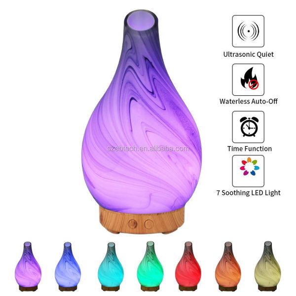 Handmade 100ML Glass Ultrasonic Electric Aroma Diffuser Cool Mist Aromatherapy Diffuser with Humidistat for Home Office Yoga SPA