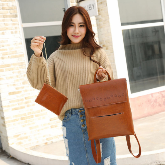 Fashion Oil Wax Leather Womens Backpack Bags , Ladies Multifunctional Shoulder Bag