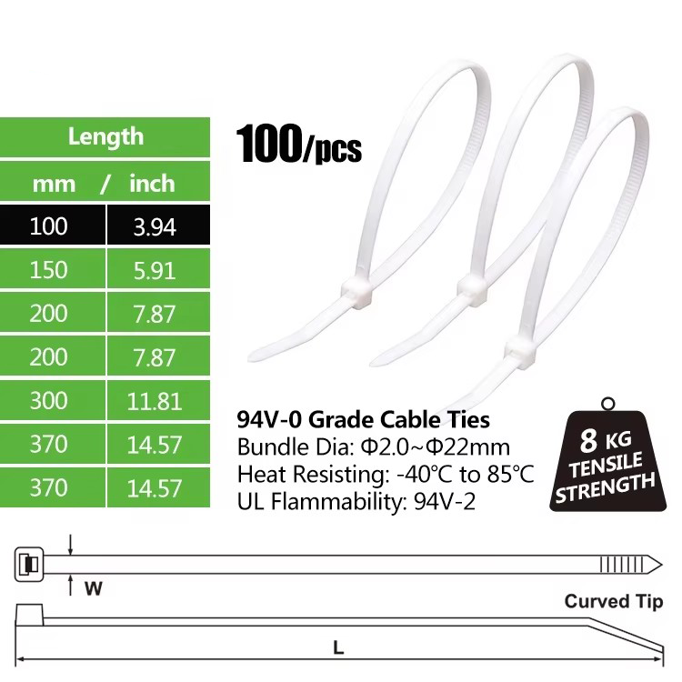 Small 2.6*100MM Custom Plastic Zip Tie Flame Retardant Self-Locking Wire Cable Nylon Material With CE Certification