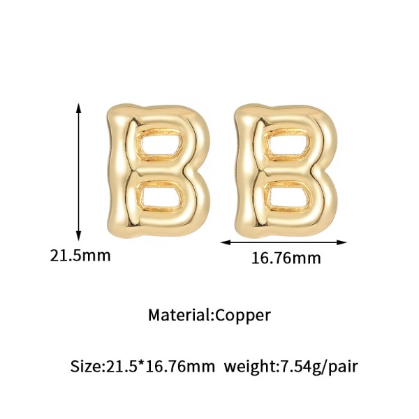 Jiexing Hot Selling 14K Gold Plated 925 Silver Needles A-Z Studs Smooth Surface Bubbles 26 English Letter Earrings