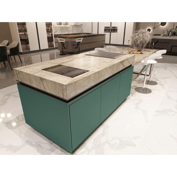 Lotus Green Stainless Steel Kitchen Cabinets with Island