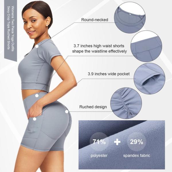 Plus Size HEXIN Estilo Mulheres Outfits de Yoga em Duas Peças Tops de Crop Curvos Shorts Activwear