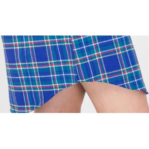 Checked Style Women'S Button Up Nightshirt Dress With Piping And Satin Fabric Buttons