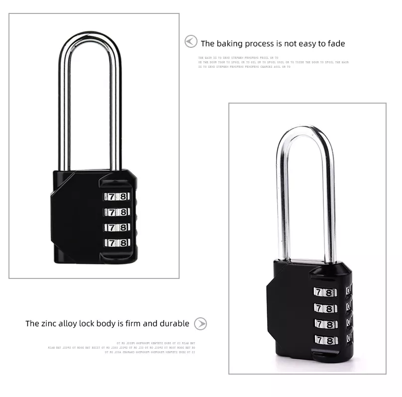 Locks Manufacturer 4 Digit Code Longe Shackle Zinc Alloy Lock Keyless Antitheft Password Combination Padlock