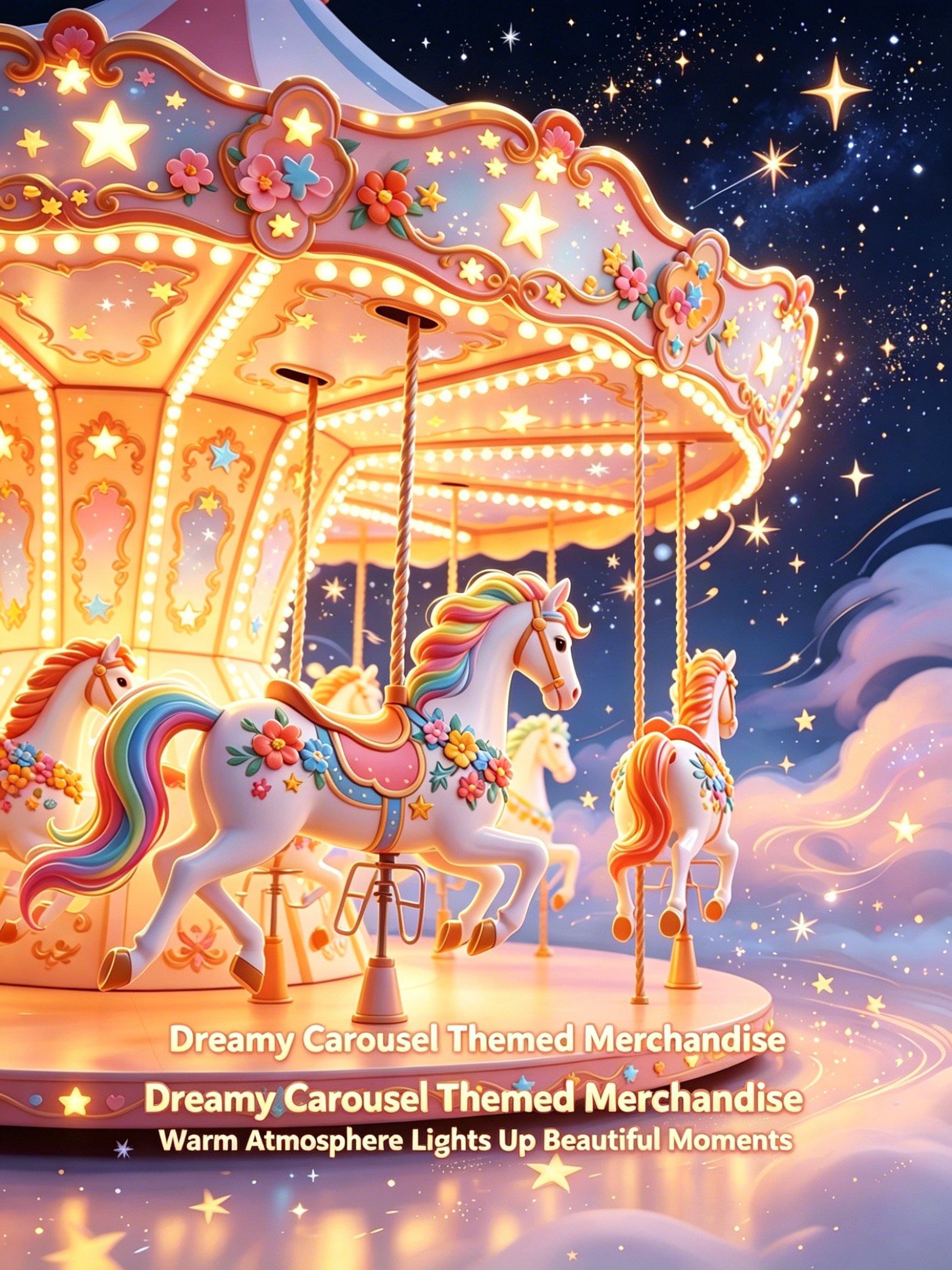 Commercial-Grade Starlight Carousel Ride with LED Light Strips and Customizable Color Schemes