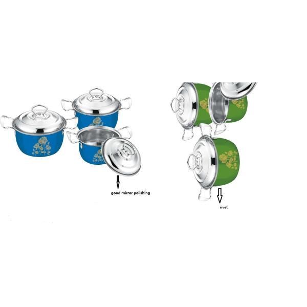 2016 hot sales 16/18/20/22 cm cookware set red color +flower &stainless steel cooking pot & non-stick pot