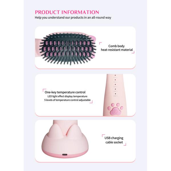 2600mAh Cordless Child Electric Hair Brush USB Chargeable Cute Hair Straightener Brush DC 5V 2A