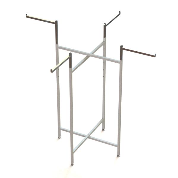 Adjustable Height 4 Arms Chrome Square Tube Metal Clothing Display Rack