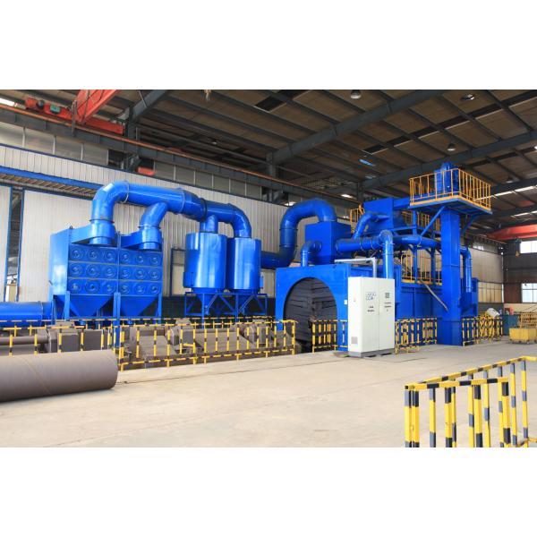 14 Inch Steel Pipe Shot Blasting Machine , 4pcs X 11kw Vapour Blasting Equipment