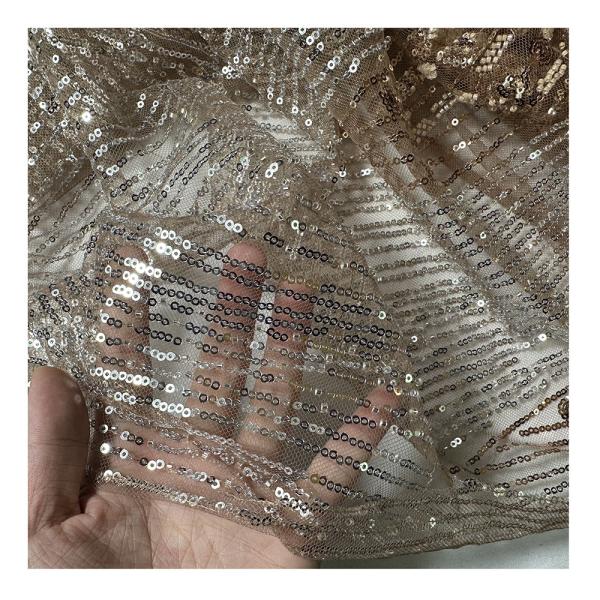 Handmade Beads Lace Fabric Sequins Beaded Embroidery African Lace Fabric With Pearls For Wedding Dress Lace