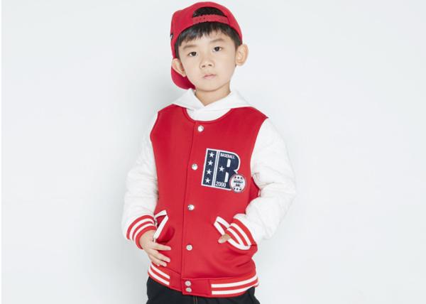 Comfortable Kids Boys Clothes Children'S Baseball Jackets Patched EMB Contrast Rib Cuffs
