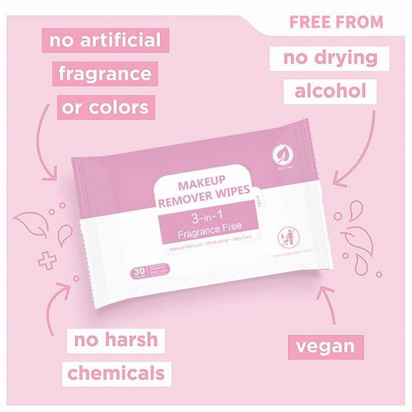 Deux paquets de 30 pièces chacun: lingettes pour maquillage biodégradables, sans parfum, sans alcool