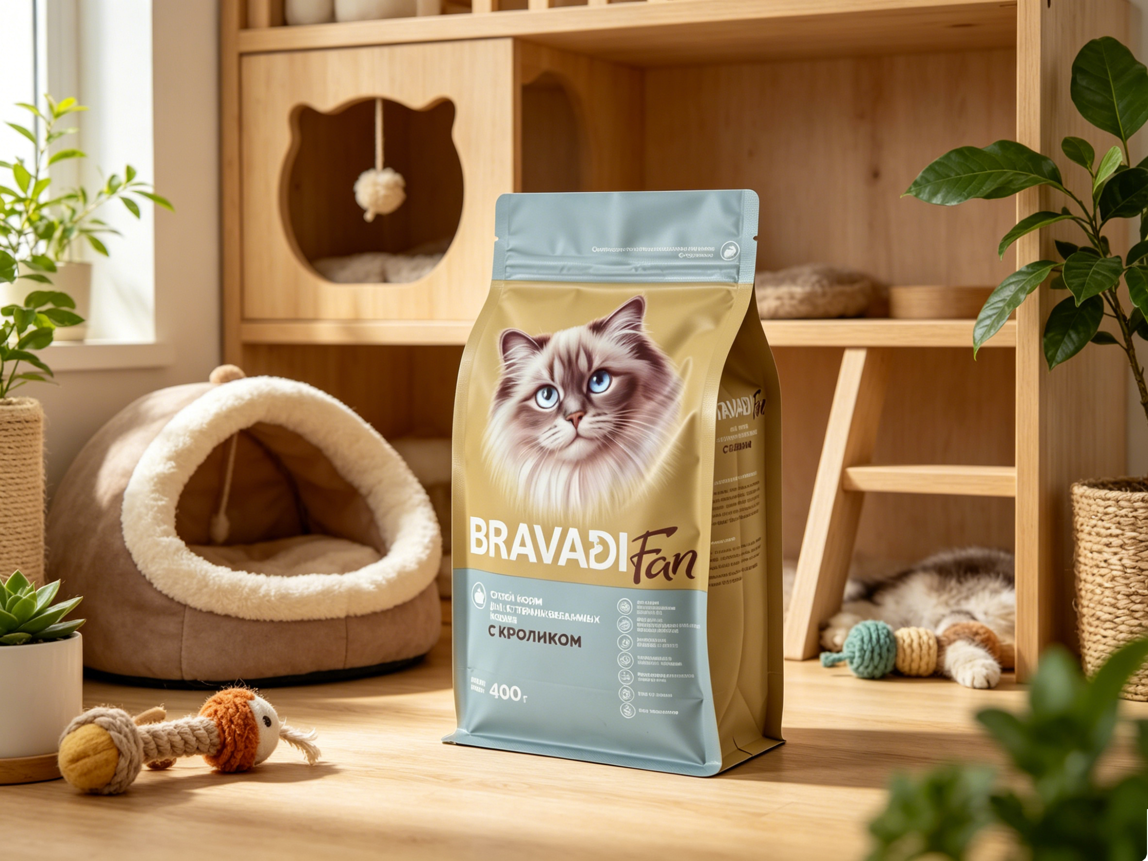 Moisture Proof 400g Adult Cat Food Flat Bottom Pouch | Two-Tone Blue Kraft Eight Side Seal Bag For Weight Management Neutered Cat Food Retail Packs