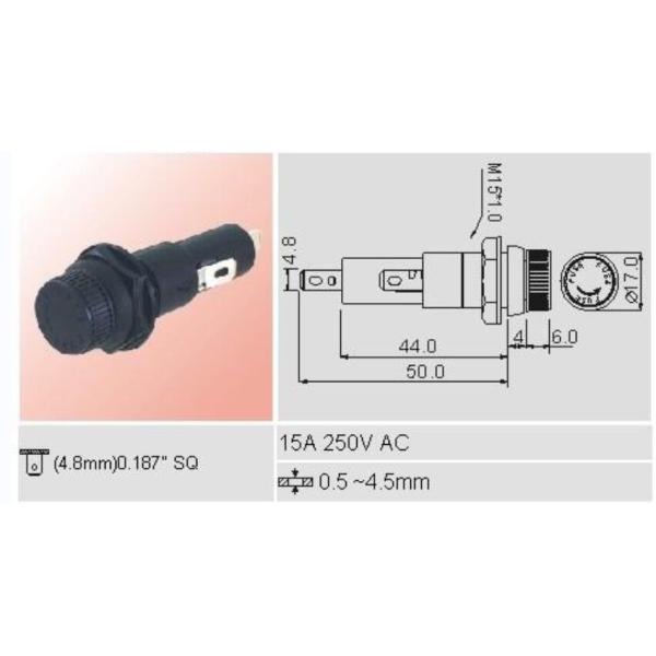 патрон предохранителя стеклянной лампы держателя панели штифта AC 6x30mm 15A 250V