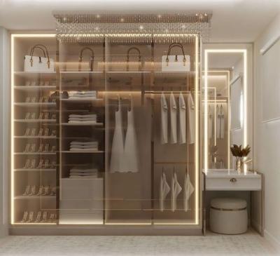 Bedroom Glass Door Wardrobe With Luxury Premium Walk In Closet With Shoes Rack