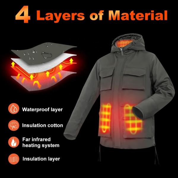 Winter Electric Heated Jacket Carbon Fiber Softshell Waterproof Down Jacket With Hoodie