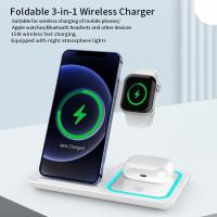 3 dans 1 15W pliant la double lampe de l'atmosphère de bobine de chargeur sans fil