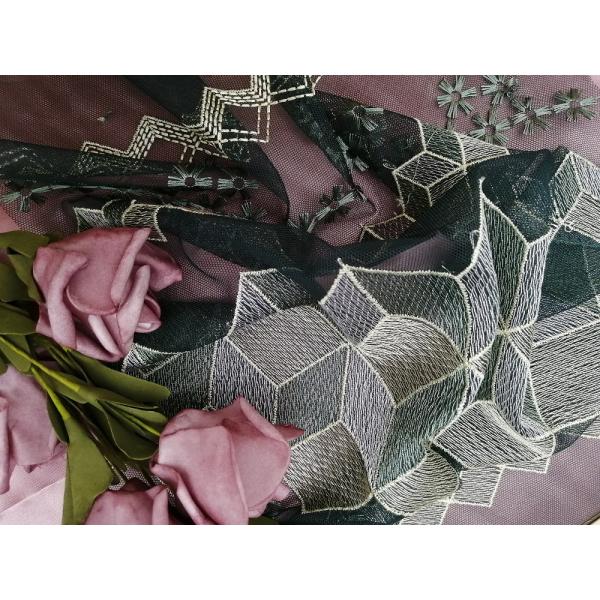 Tela nupcial de lujo bordada blanca geométrica del cordón de la tela de Tulle