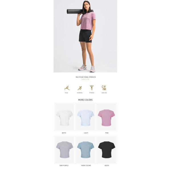 Loose Fit Yoga Short Sleeve Crew Neck T Shirts Breathable Gym Fitness Top