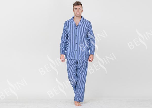 Yarnd Dyed Striped Mens Luxury Sleepwear With Button Through Shirt And Long Pants
