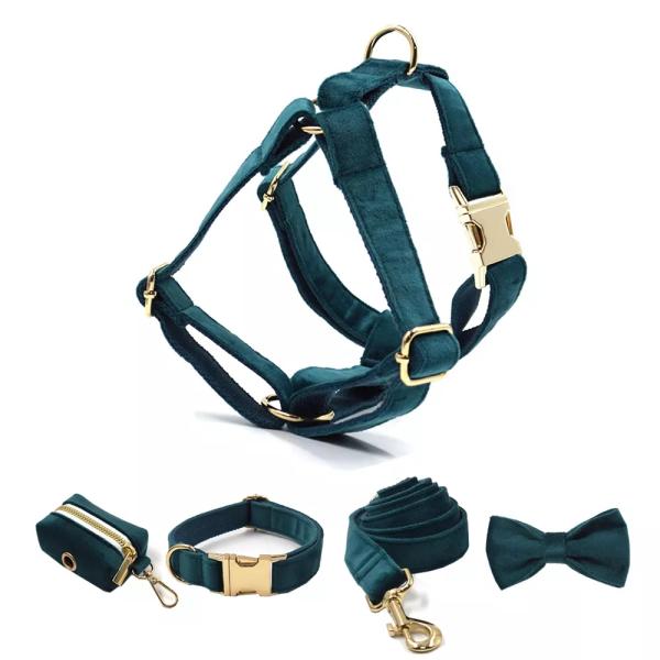 Dog Velvet Collar Leash Harness Set Luxury Collar Set Pet Leash Poop Bag OEM ODM Accepted