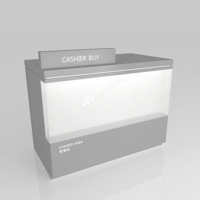 Présentoir Gris en Bois avec Caisse Enregistreuse et Caisson Lumineux pour Comptoir de Magasin Compact et Table de Magasin de Luxe