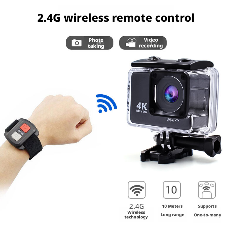 DLC 4K 60FPS 30M Waterproof Sports Cam EIS Stabilizer 2 Inch Display 170 View WiFi Control Wrist Remote Dual Dash Cam Outdoor