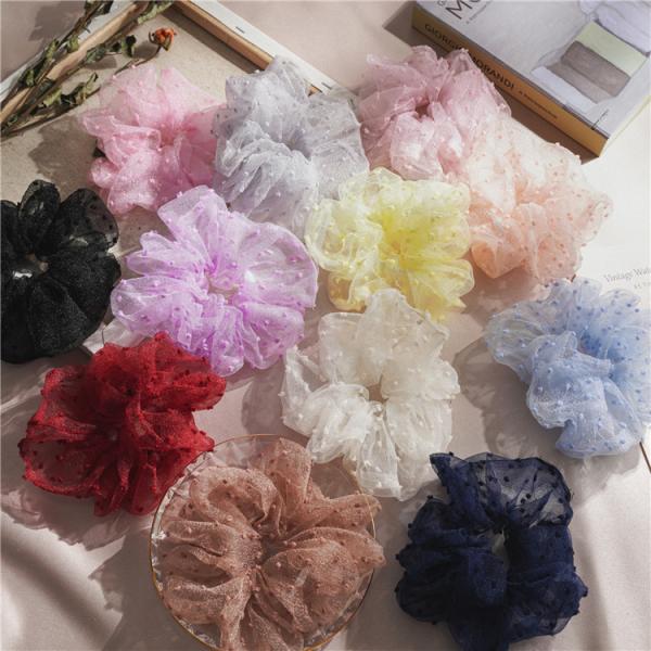 Summer net yarn hairball grenadine scrunchies bowel scroller ins wind girls pink red headwears Yiwu accessories