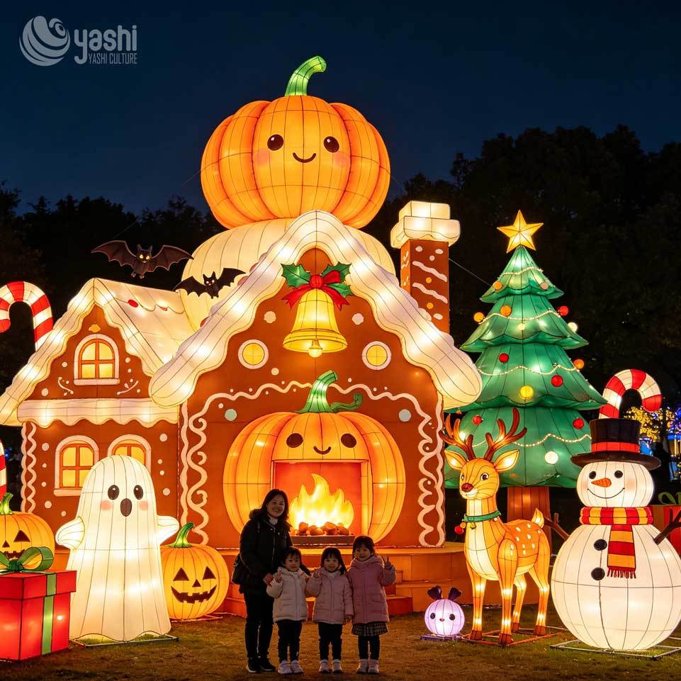Custom LED Gift Box Stack Light Sculpture, Outdoor Christmas Gift Lantern Set with Snowman, Support Customization