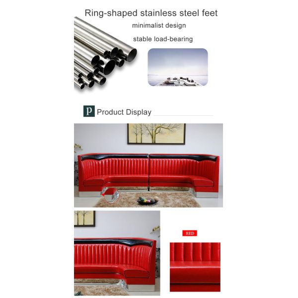 Customized American 1950 Style Vintage Sofa U-shaped Red Leather Restaurant Booth Seating