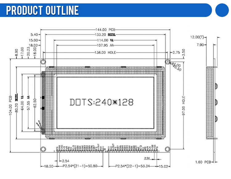Blue Film LCM240128B LCD Display Module With Touch Panel Screen PlaStic T6963C Or RA6963 Or UCI6963