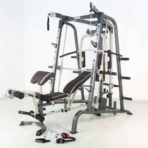 Improve Your Workout Routine with Grey/Black Commercial Smith Machine and Bench Press