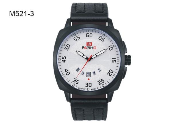BARIHO Men's Quartz Watch Black And White Dial Leather Band Wrist Watch M521