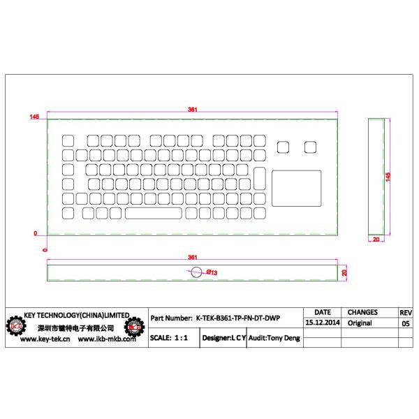 81 key compact  IP65 waterproof ruggedized keyboard  / industrial metal keyboard