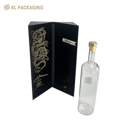 XL Packaging Custom Packaging Factory Customized Black Magnet Gold Foil Wine Box Luxury Whiskey Red Wine Gift Packaging Box With Velvet Tray