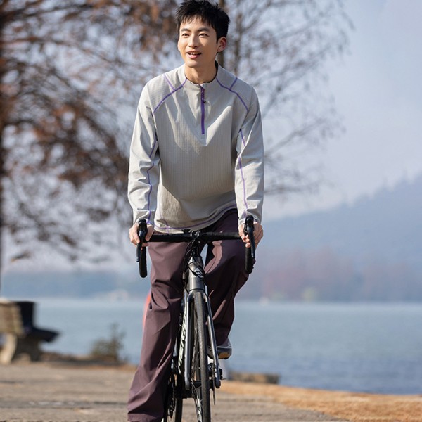 Half Zip Stand Collar Quick Dry Cycling Long Sleeve Knit Top, Custom OEM ODM Sport Tee