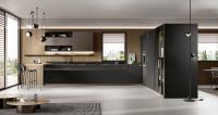 L Shaped Black Modern Kitchen Cabinet Customized PET Kitchen System