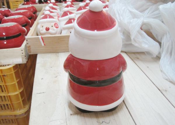 Fashionable Ceramic Santa Claus Cookie Jar , Christmas Biscuit Jar Earthenware